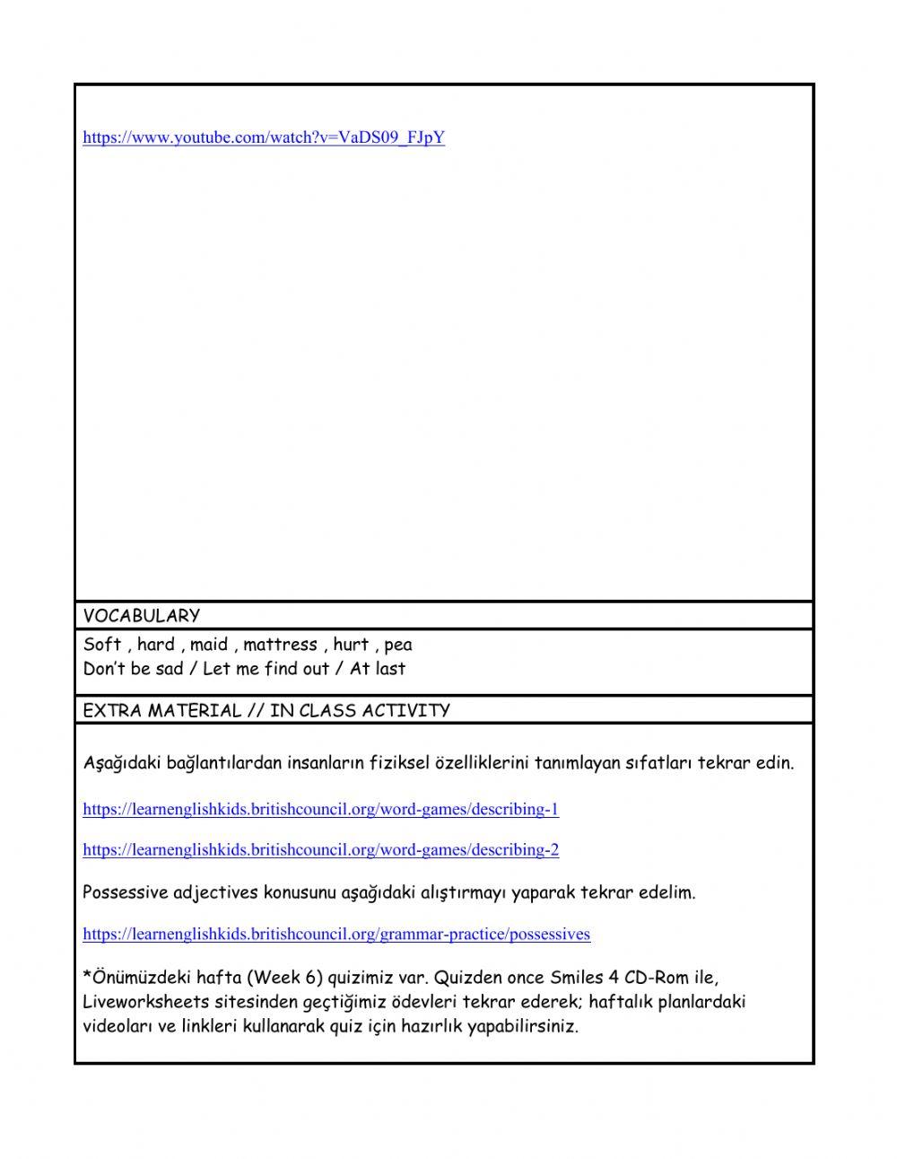 Level 3 Week 5 weekly plan