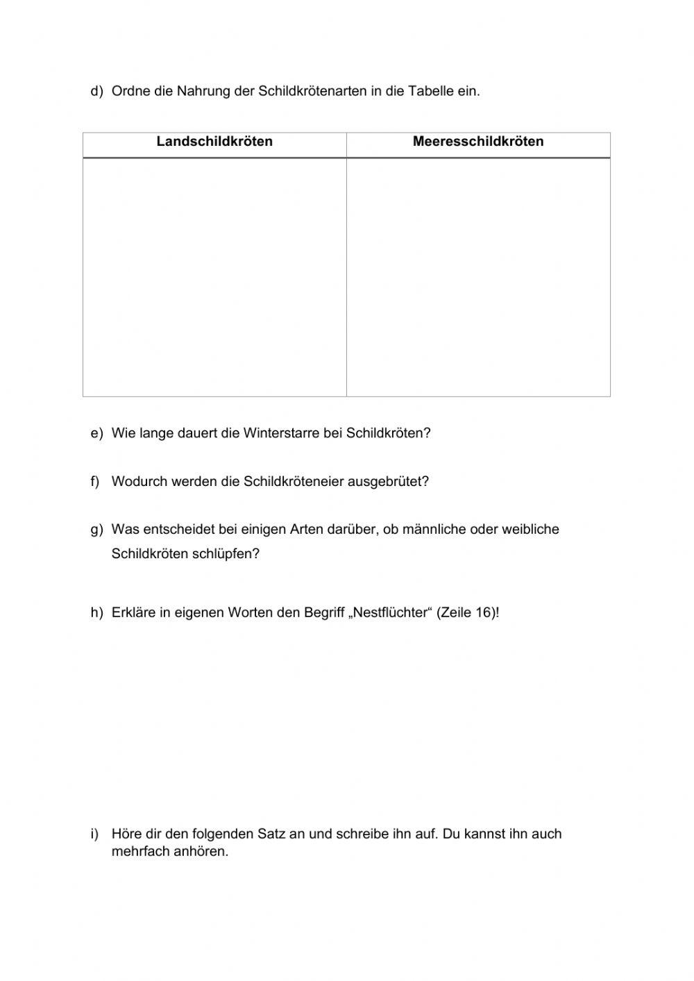 Sachtexte verstehen - Schildkröten