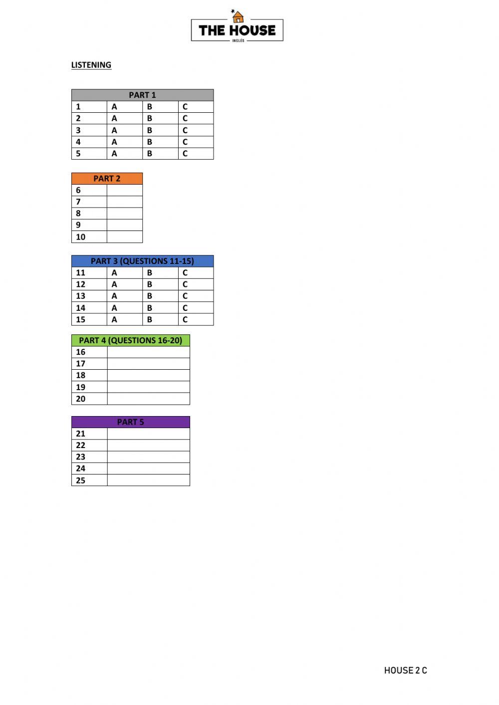 Answer sheet test 3 ket CUP 4