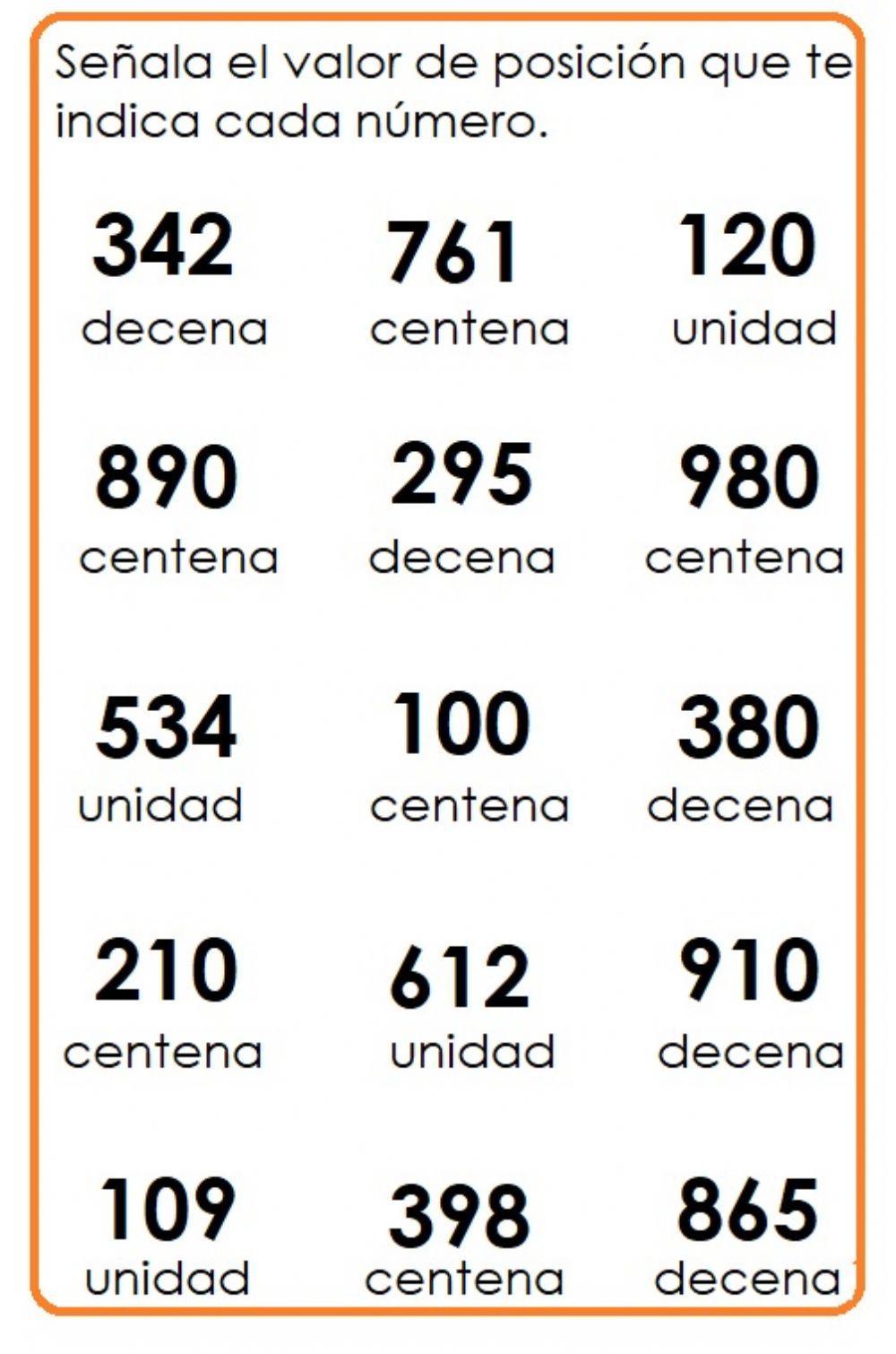Valor Posicional en Números de 3 cifras Valor Posicional en Números de 3 cifras