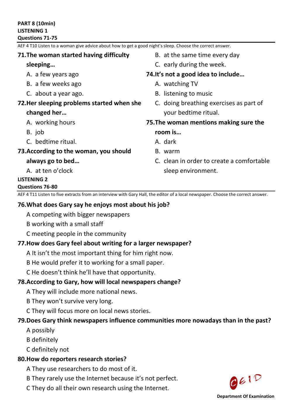 Twenty-second cycle Final exam