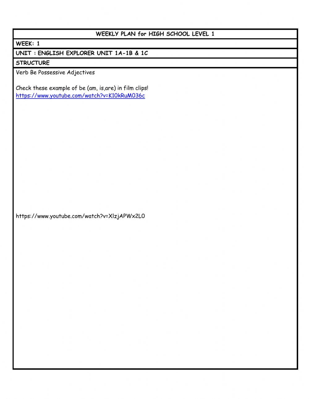 HS L1 WEEKLY PLAN week 1
