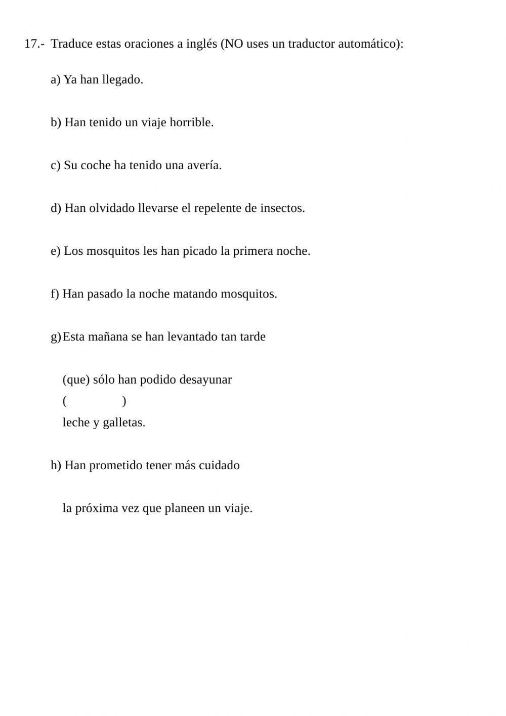 Review work 15 - Translation from Spanish (present perfect)
