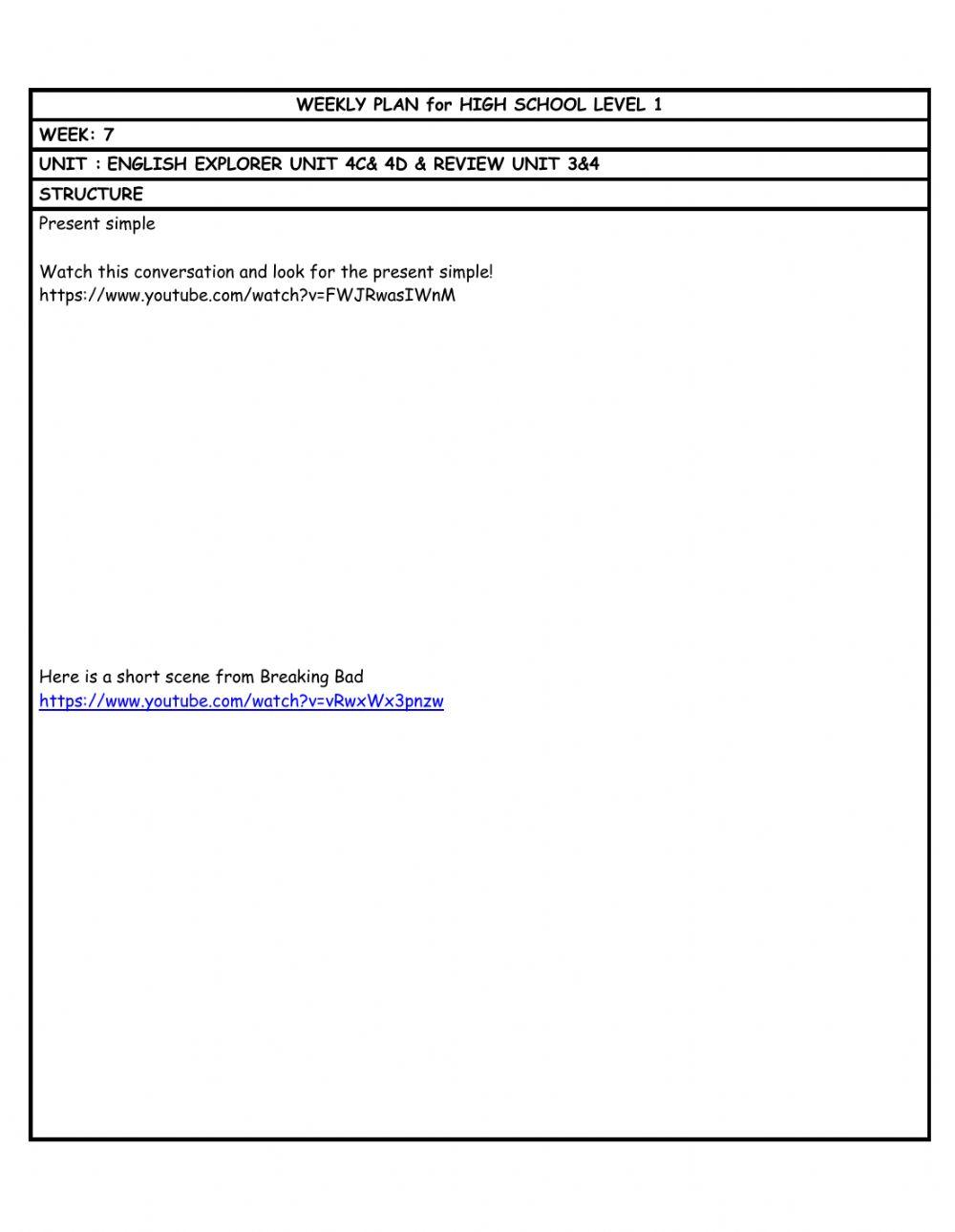 HS L1 WEEKLY PLAN week 7