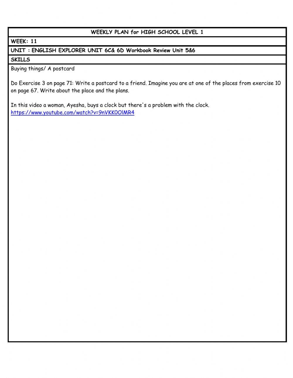 HS L1 WEEKLY PLAN week 11
