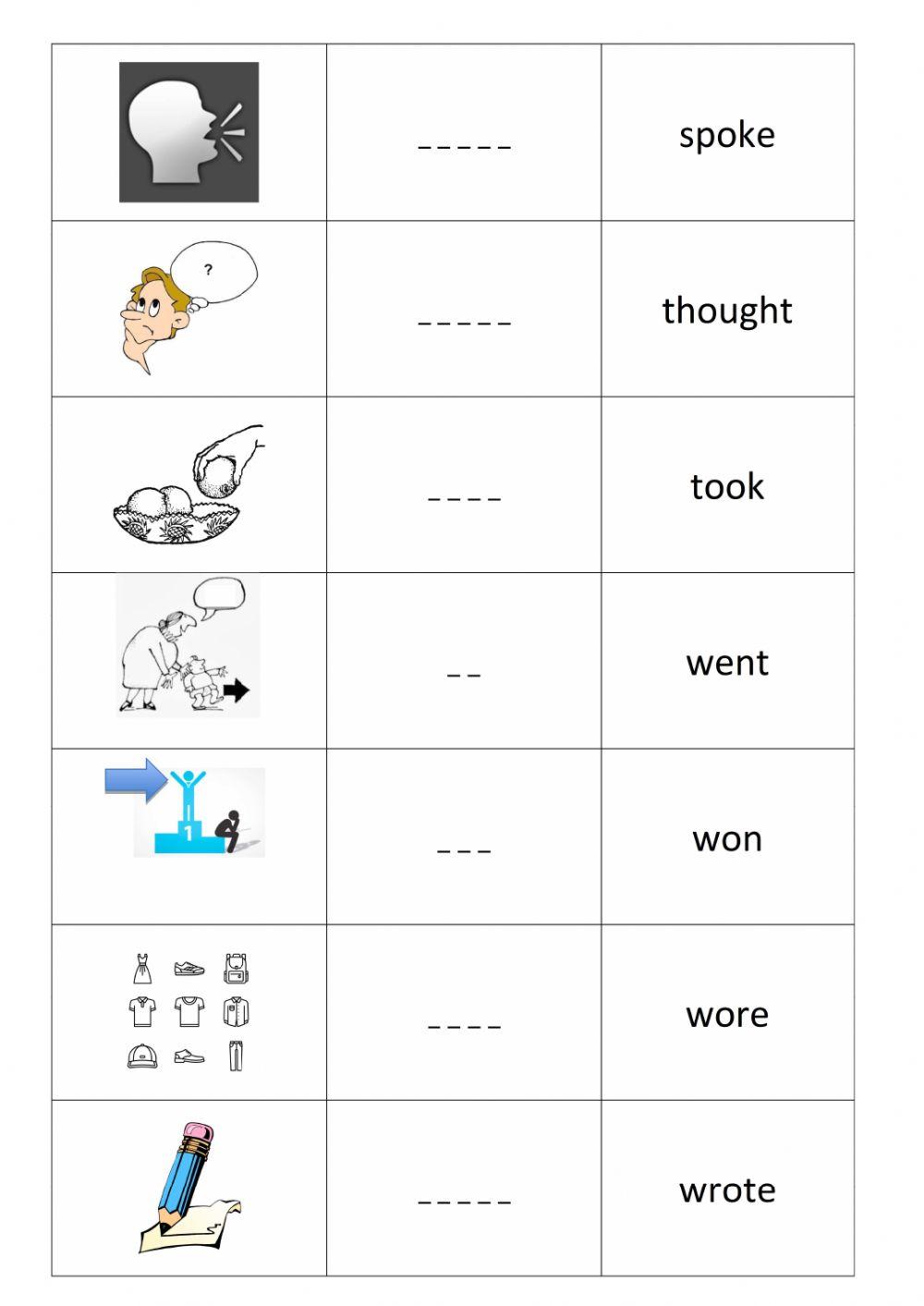 Irregular verbs Past to Present