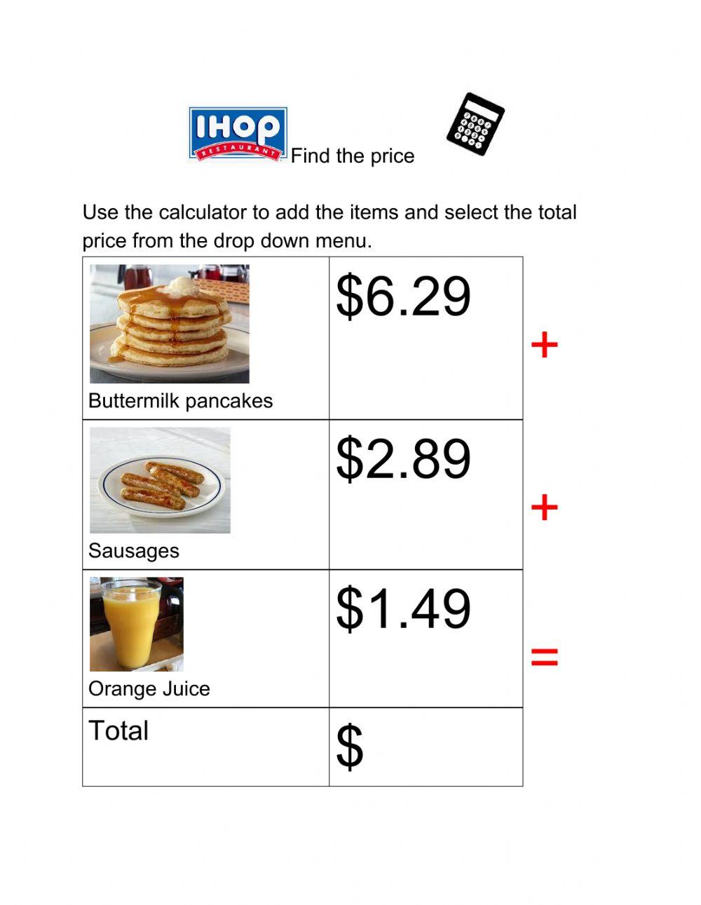 Find the price IHOP