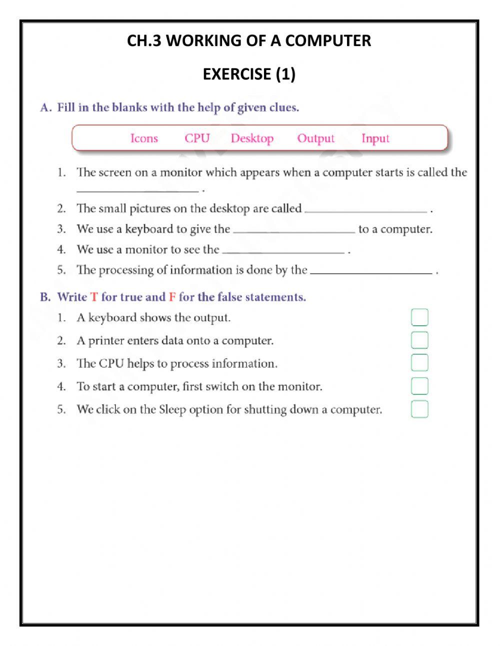 CLASS 2 COMPUTER WORKSHEET online exercise for | Live Worksheets