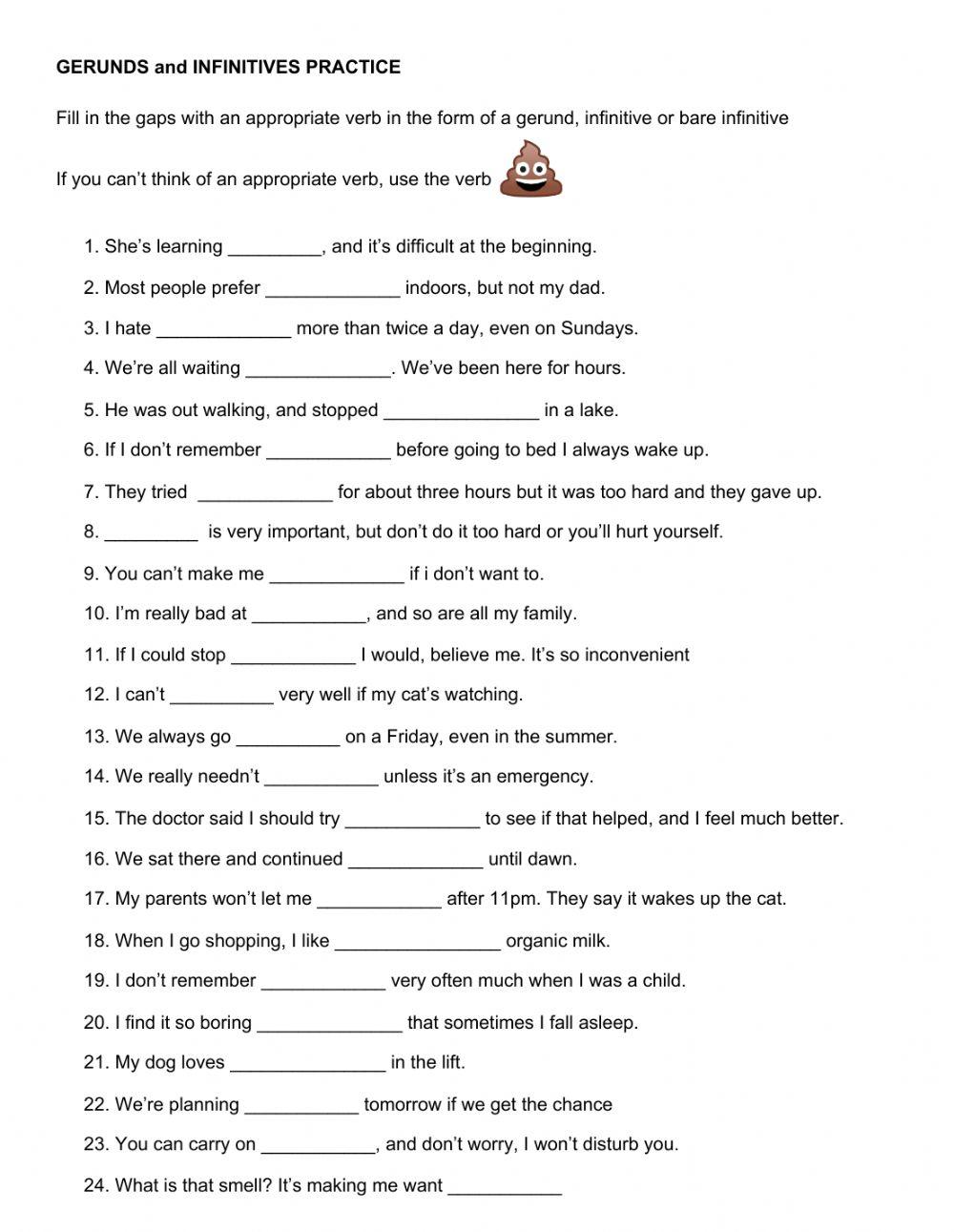 Gerund and Infinitive poopractice