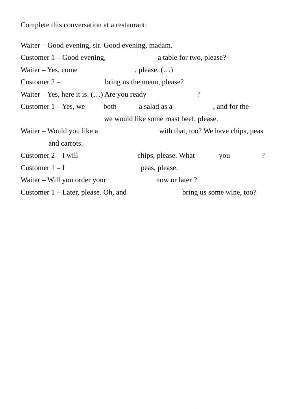 Review work 18 - Ordering food at a restaurant