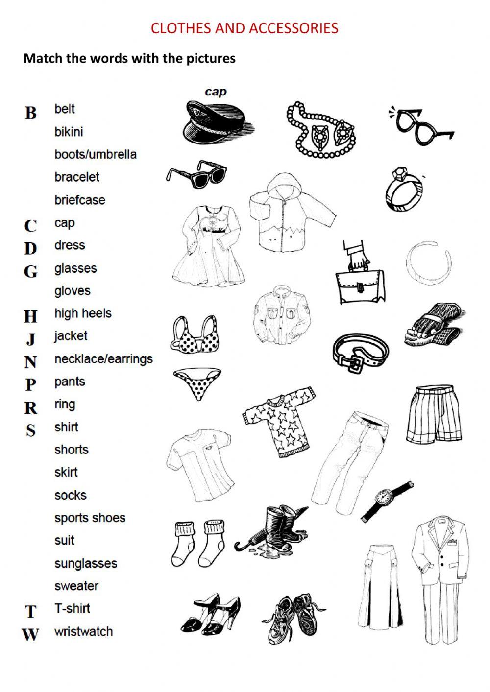 Clothes and accessories interactive activity | Live Worksheets