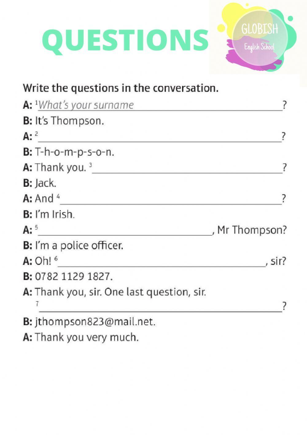 Questions WH + to be present