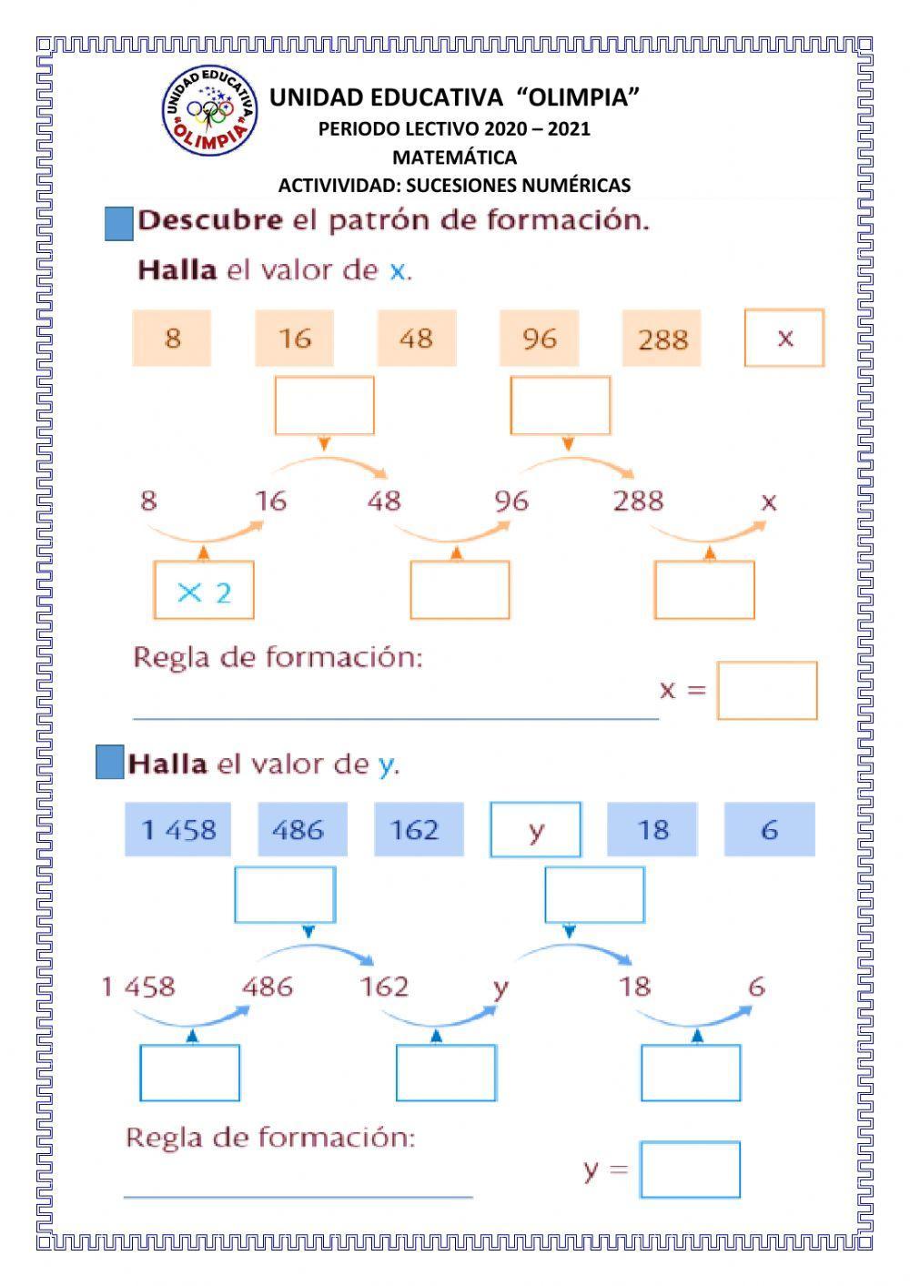SUCESIONES NUMÉRICAS: MULTIPLICACIÓN y  DIVISIÓN