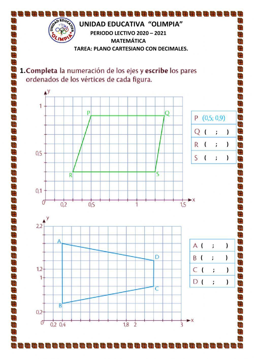 Plano cartesiano con decimales