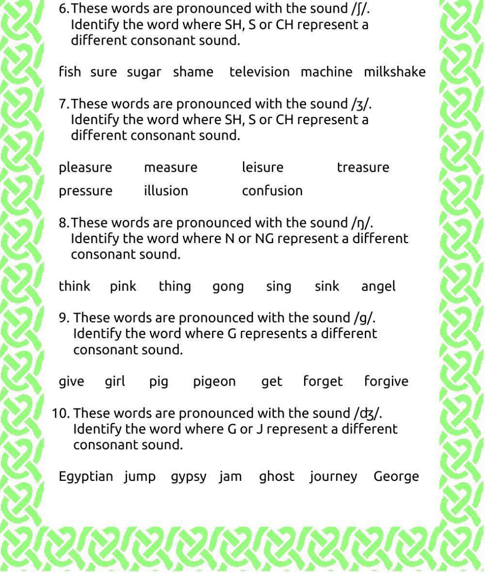 Phonetics 3: t, ð, f, tʃ, ʃ, ʒ, ŋ, g, ʤ