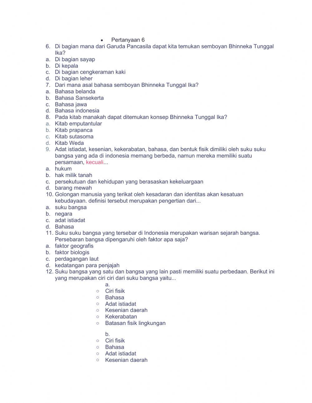 25 soal Keanekaragaman suku budaya