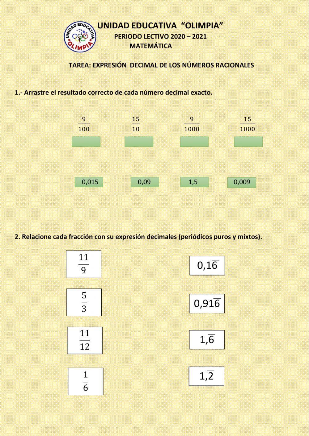 Expresión  decimal de los números racionales