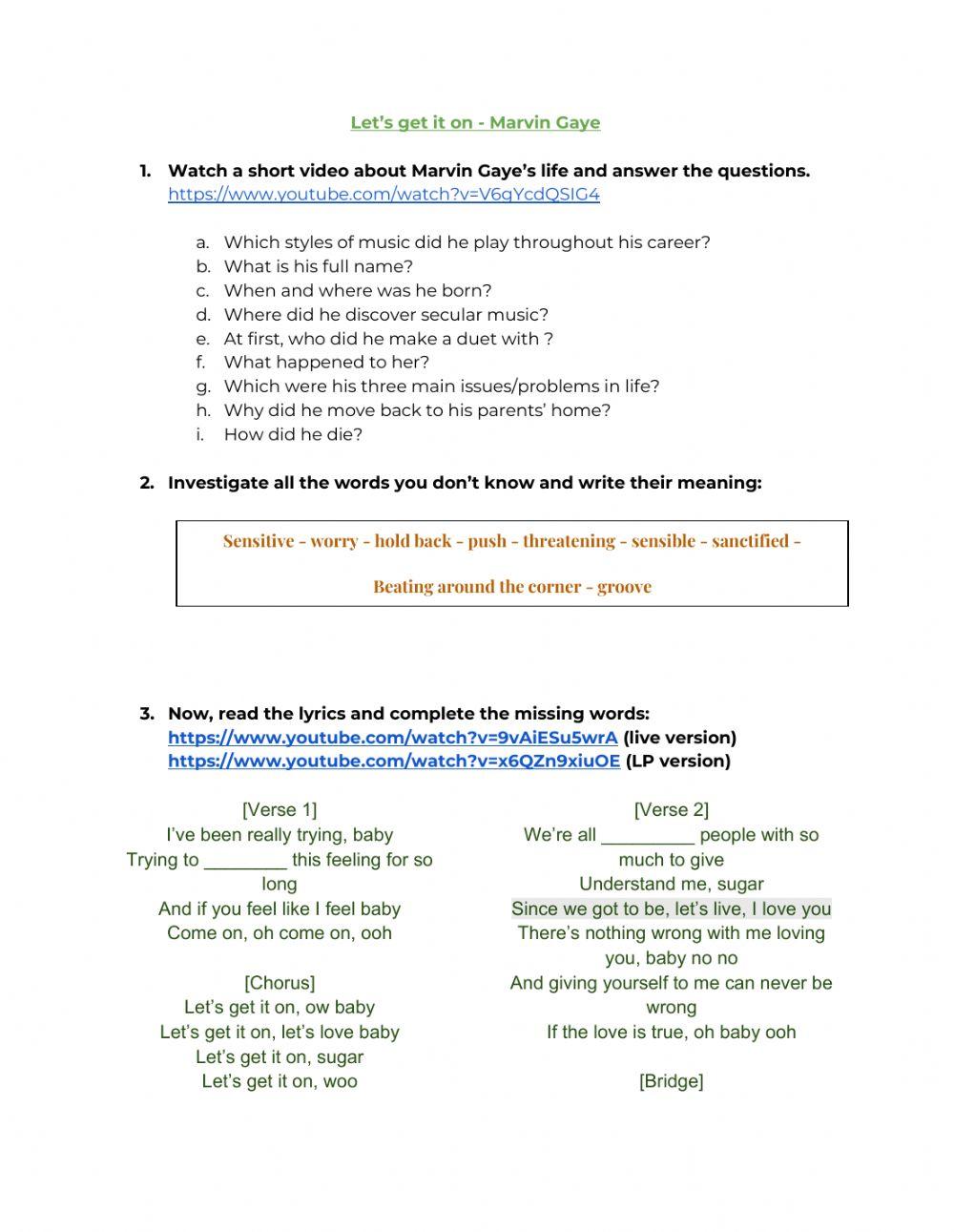 Let's get it on - Marvin Gaye - Song activity