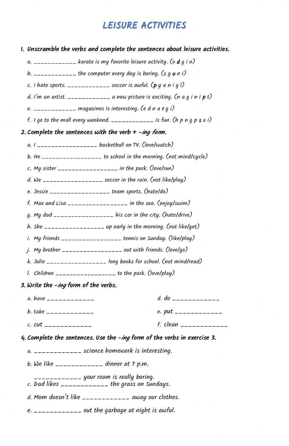 Leisure activities | Live Worksheets