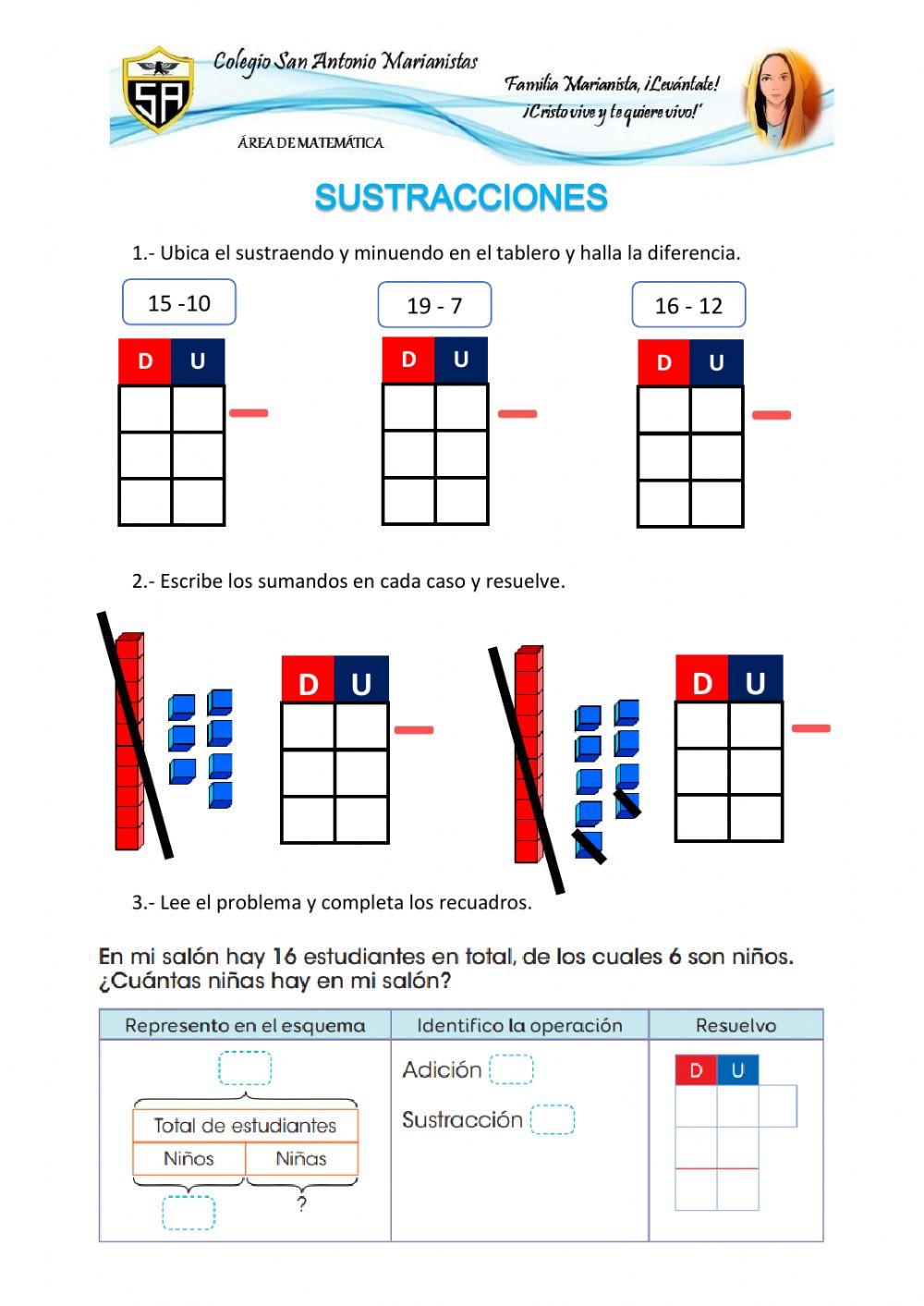 La sustracción hasta el 19