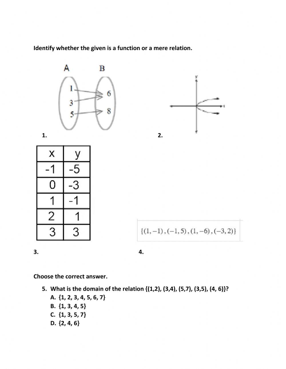Relations or Functions online exercise for Live Worksheets