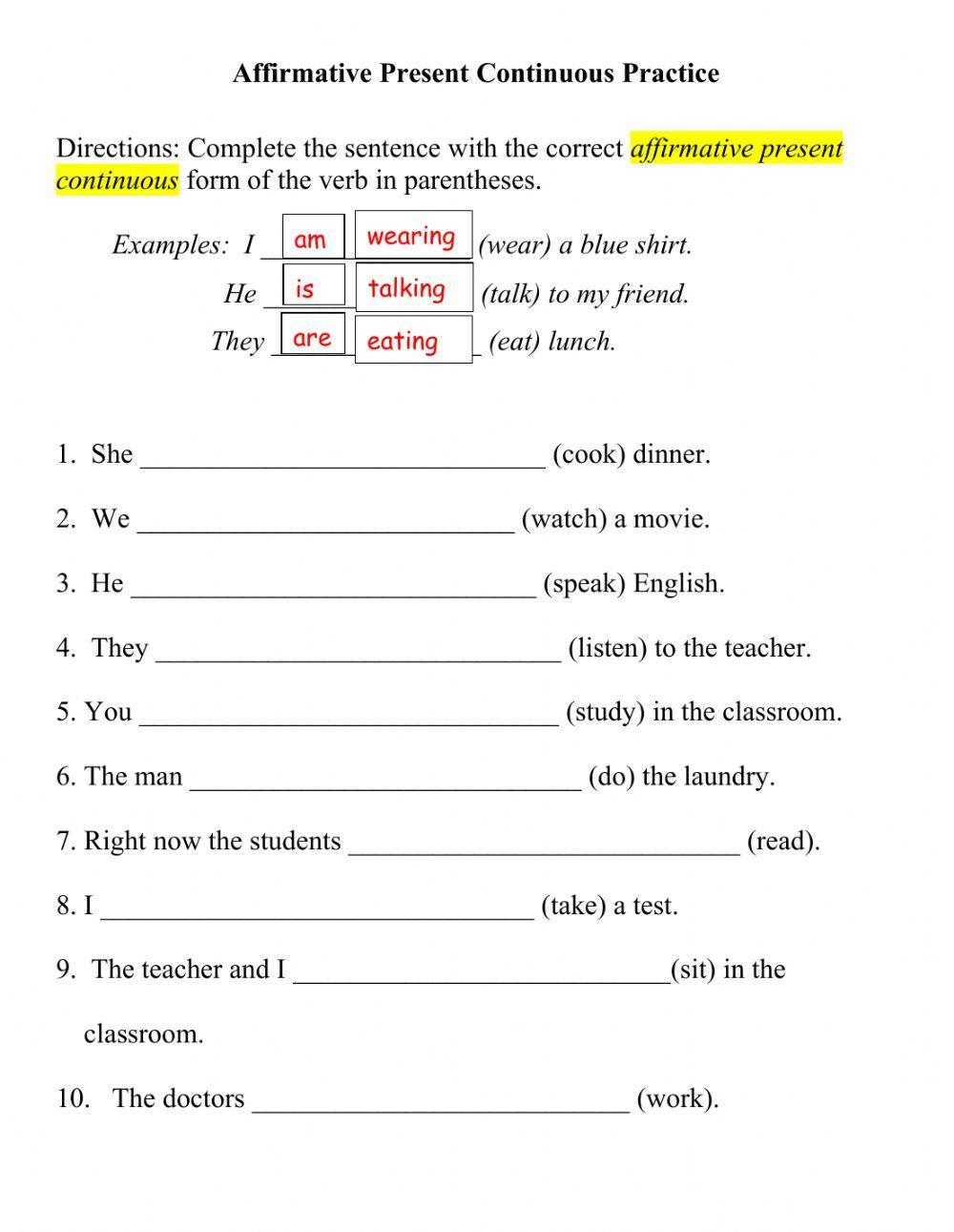 Present Continuous - Affirmative