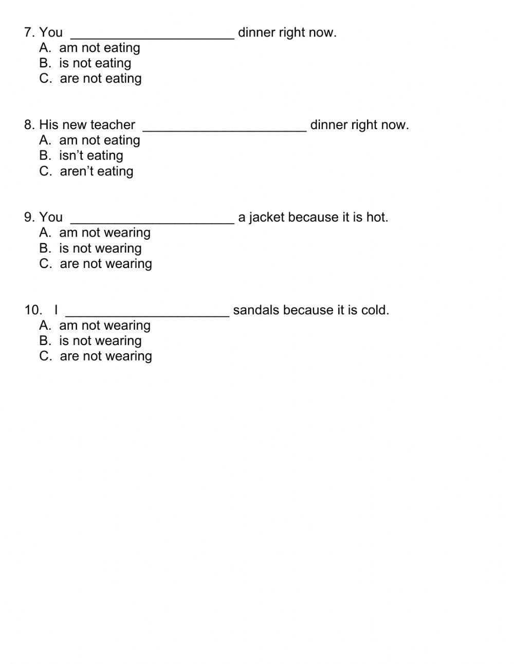 Negative Present Continuous
