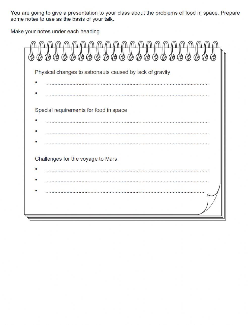 Space cuisine (Note Making)