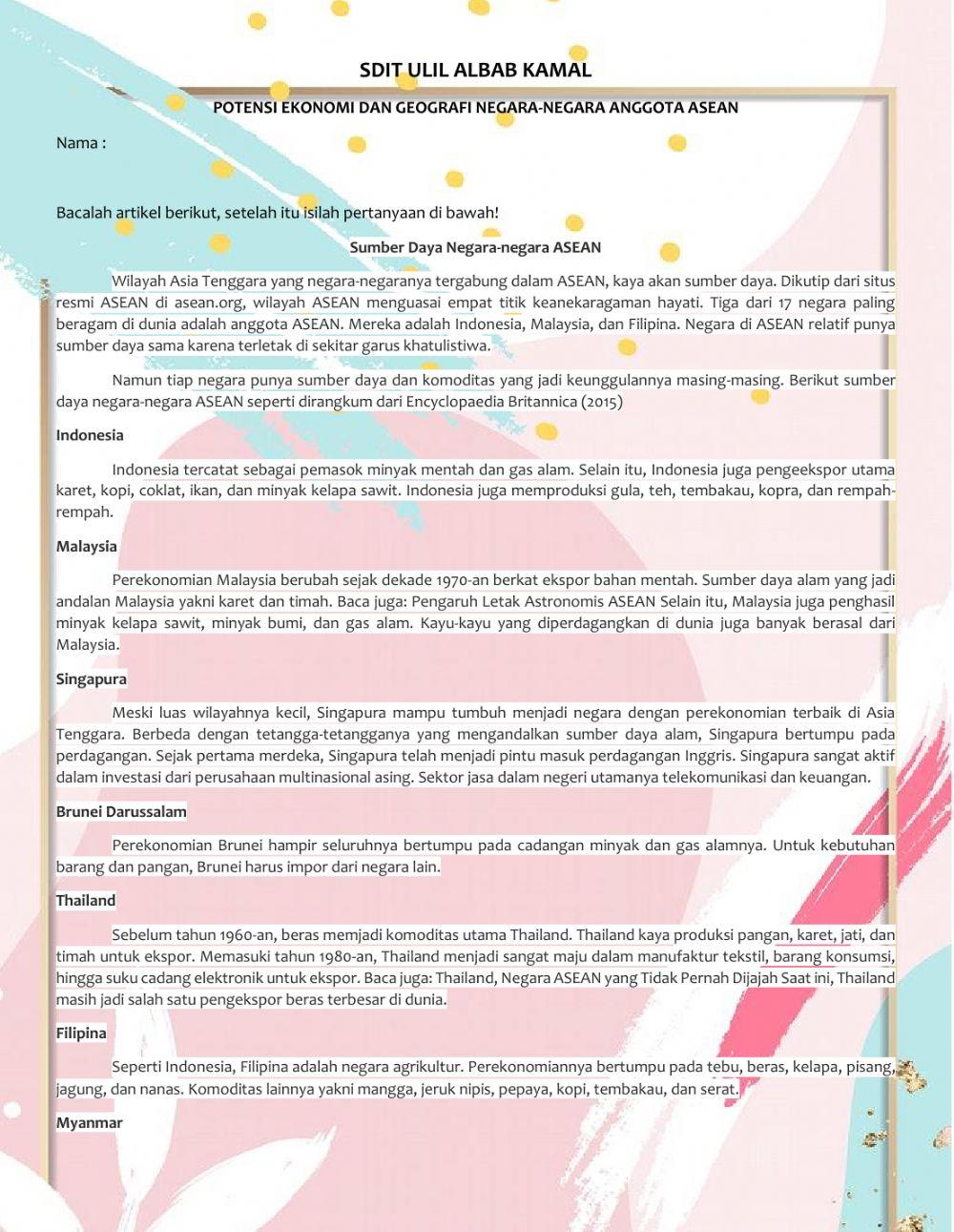 Potensi SDA Negara anggota ASEAN