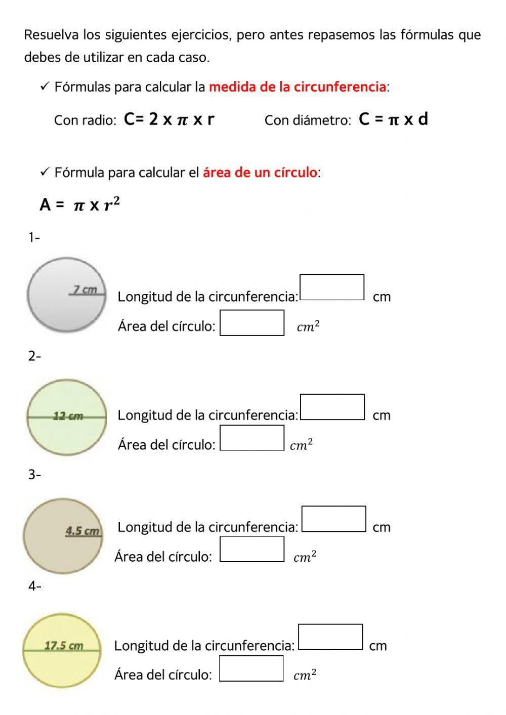 Circunferencia y área del círculo