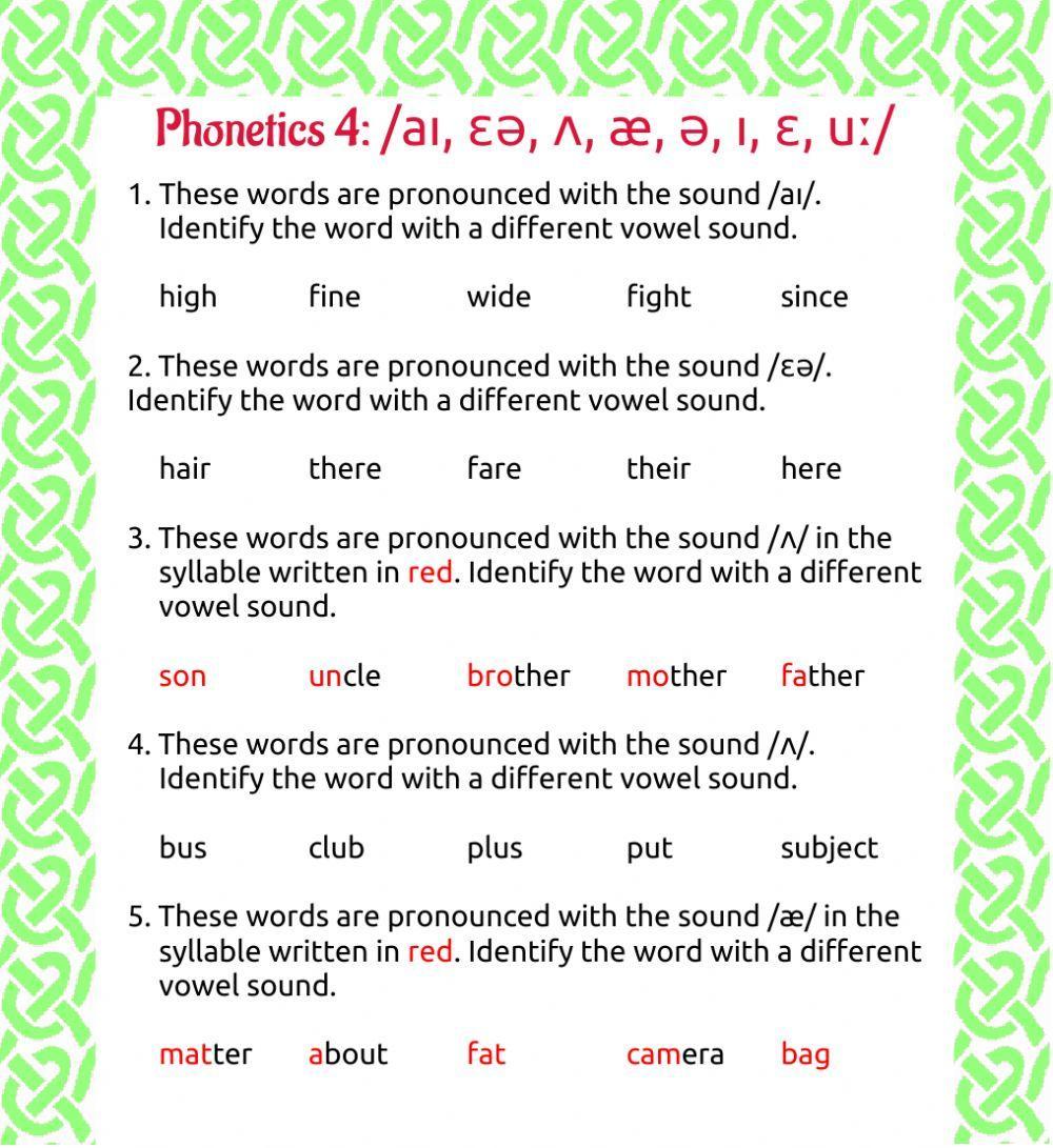 Phonetics 4: aı, ɛə, ʌ, æ, ə, ı, ɛ, uː