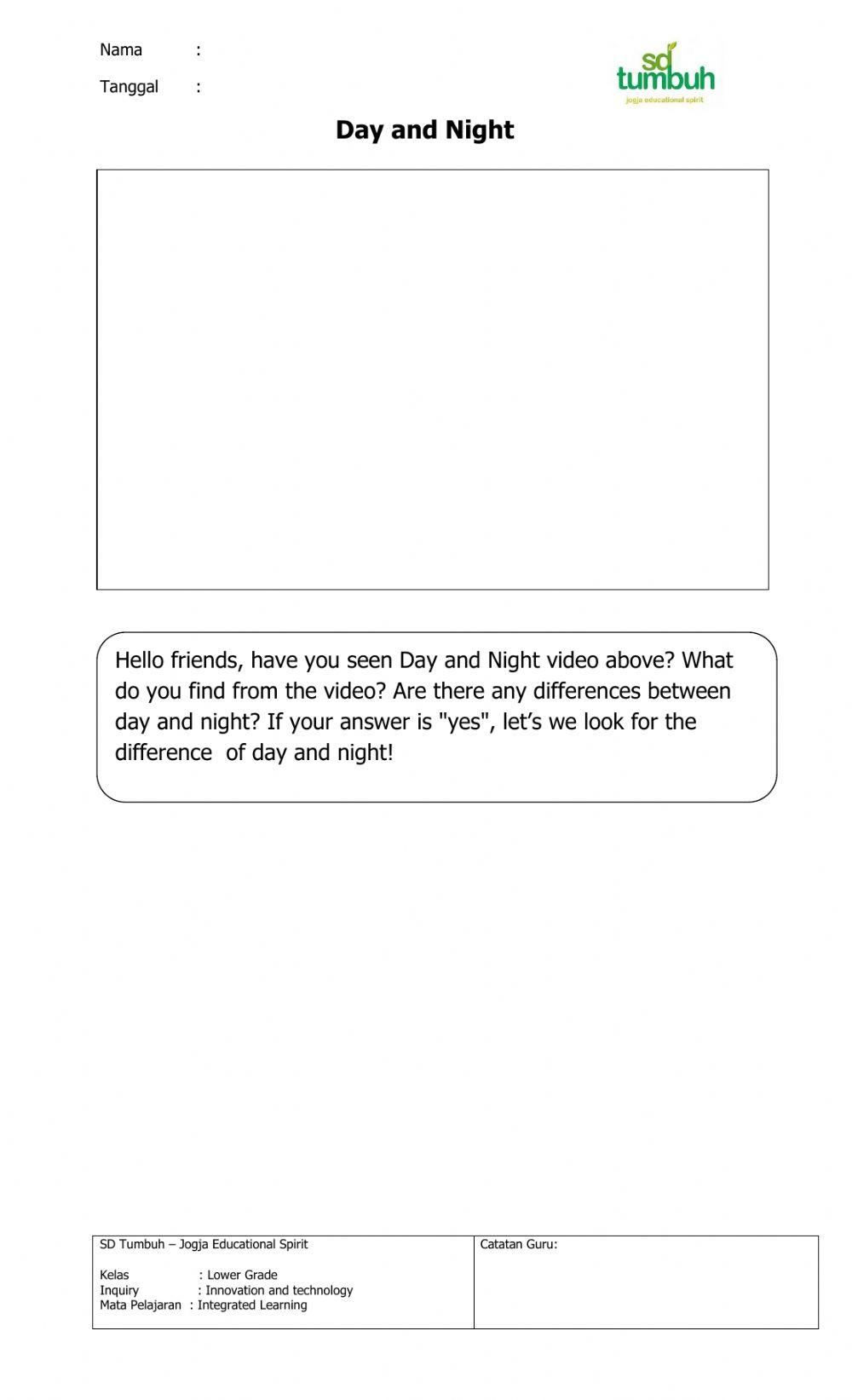 Difference Between Day And Night Worksheet