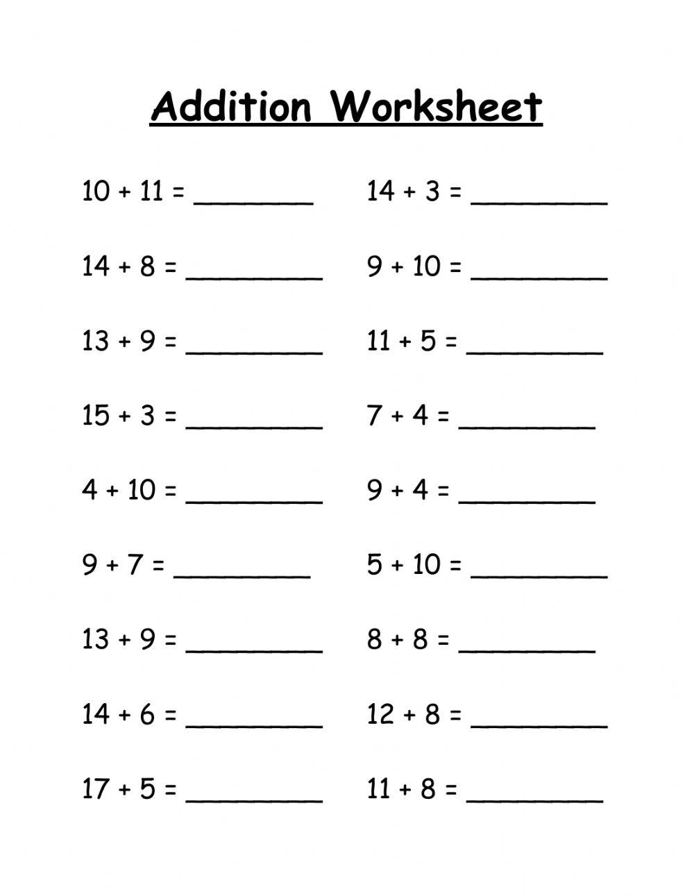 Addition Worksheet