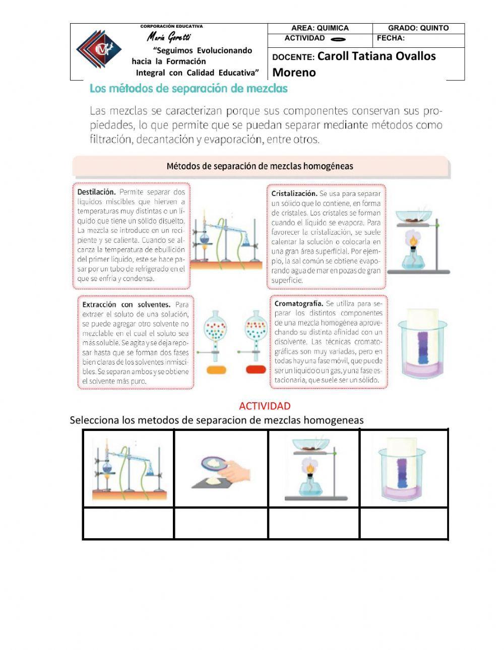 Métodos de separación de mezclas homogéneas