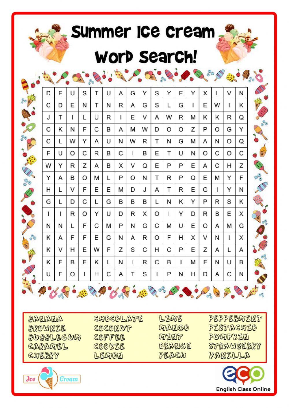 Pad31a  5-6 Ice-Cream word search2