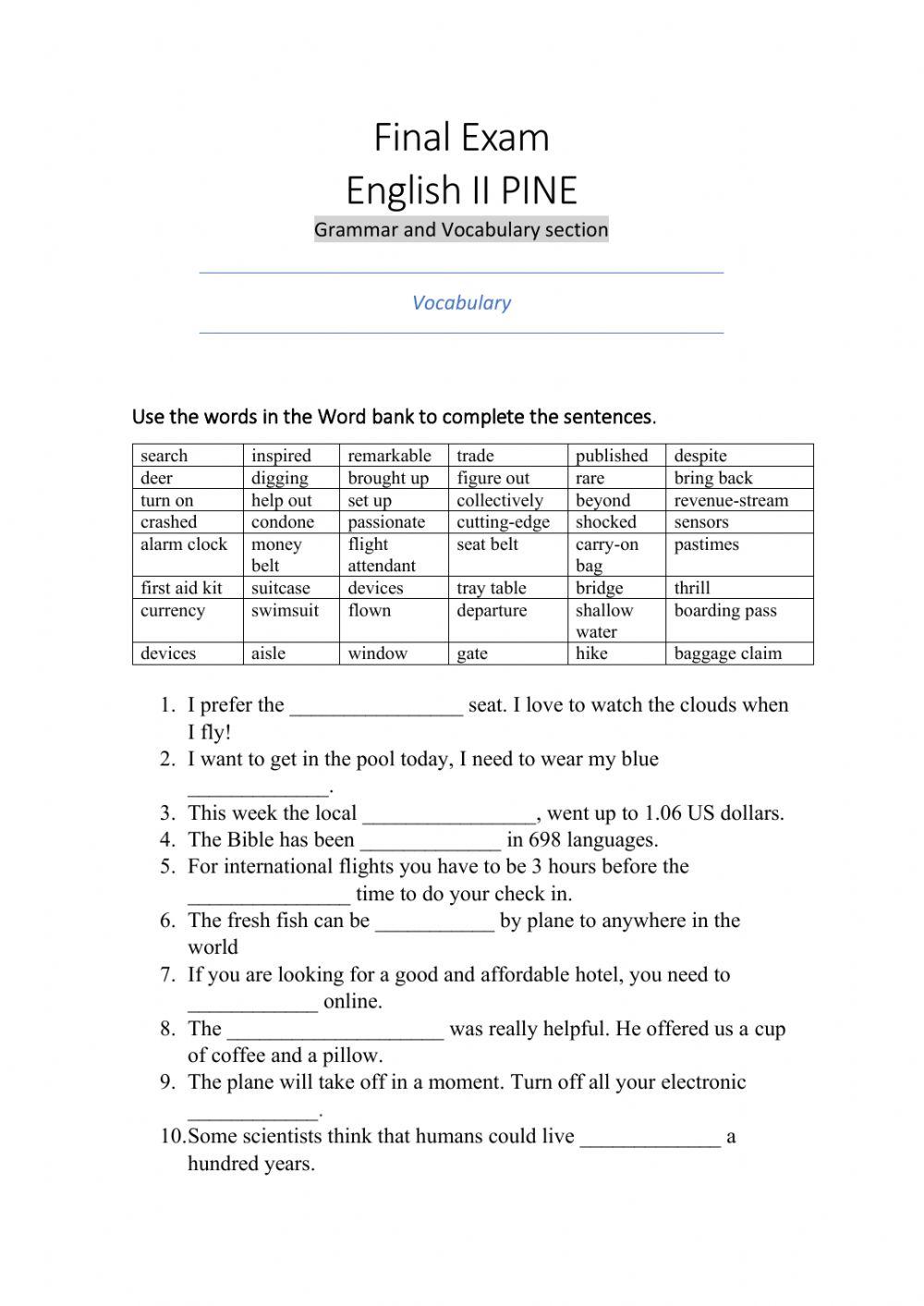 Final exam: Language use section