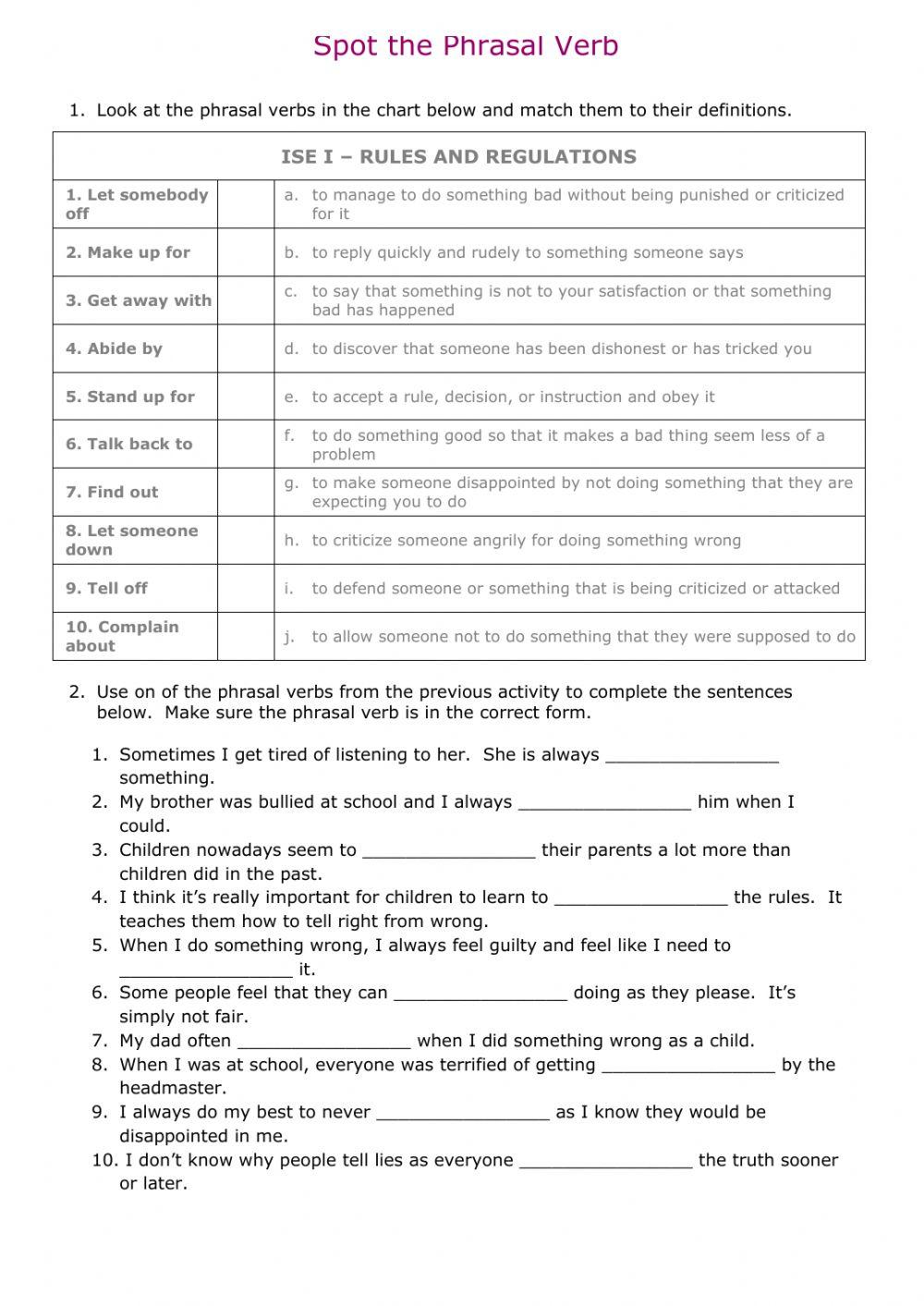 ISE I Spot the Phrasal Verb