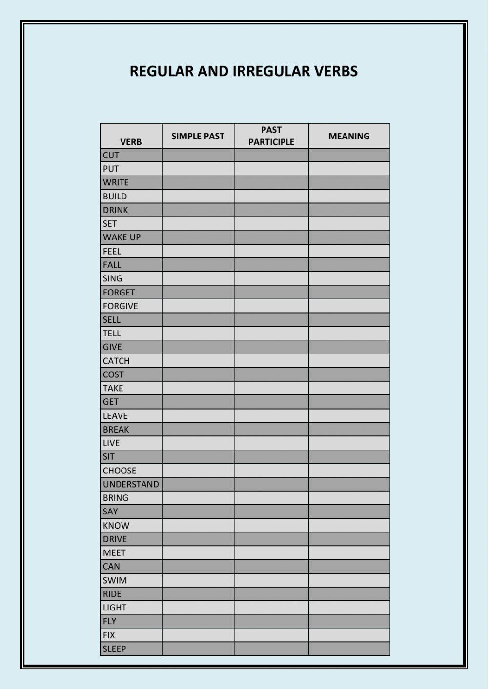 Regular and irregular verbs