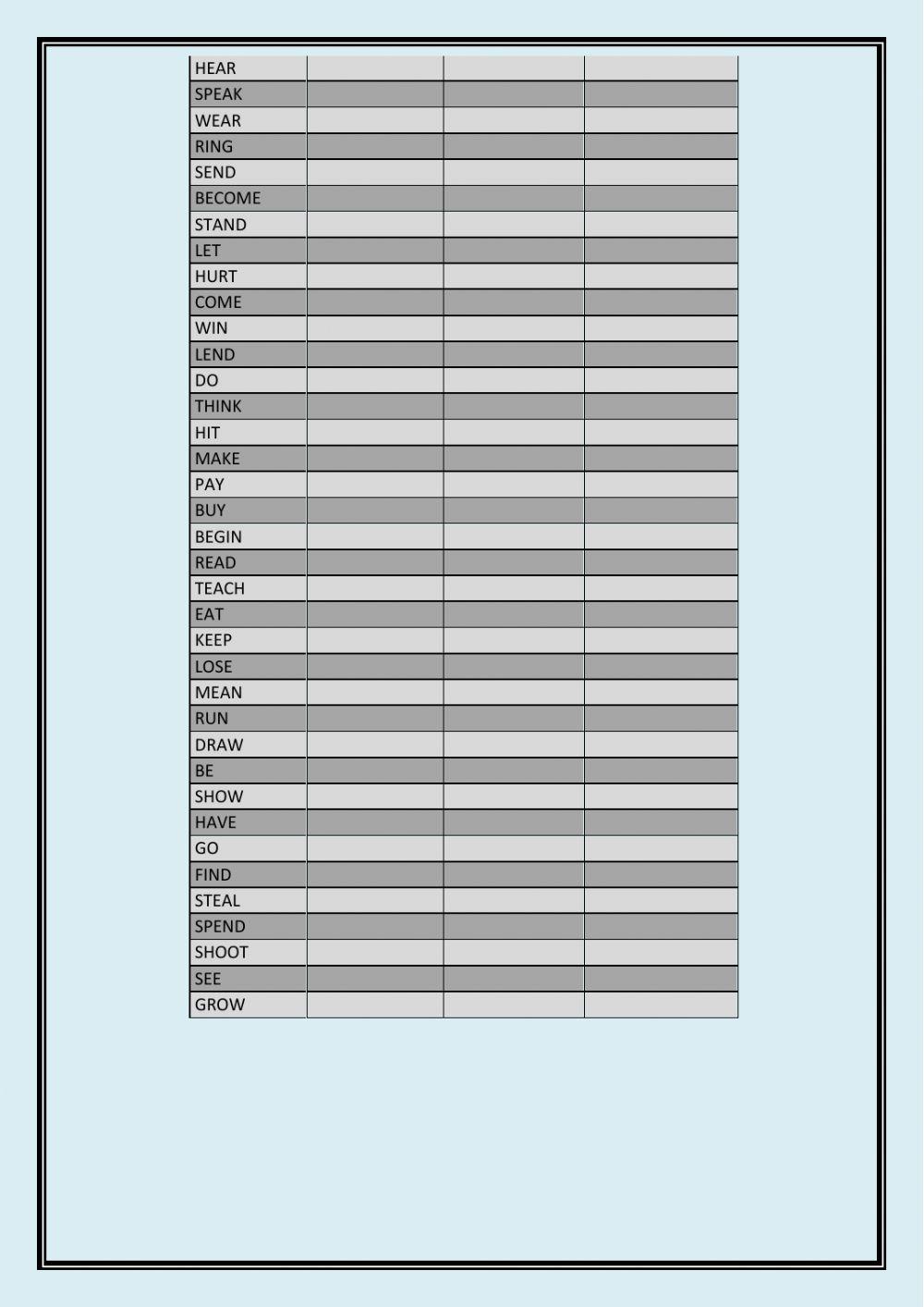Regular and irregular verbs