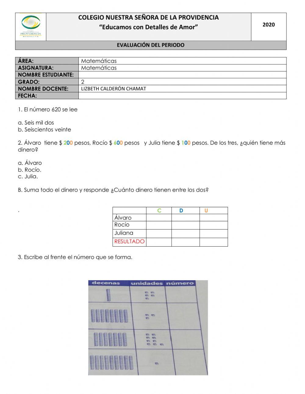 Matemáticas segundo periodo Andrés