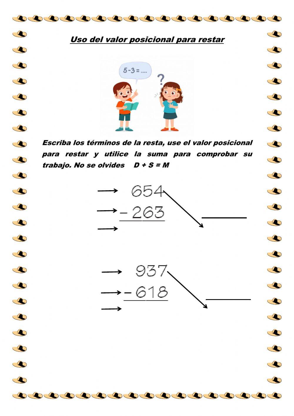 Uso de valor posicional en la resta