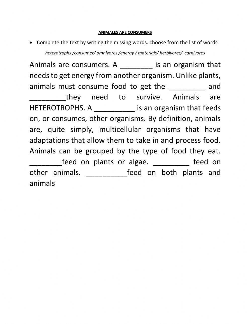 Animals are consumers