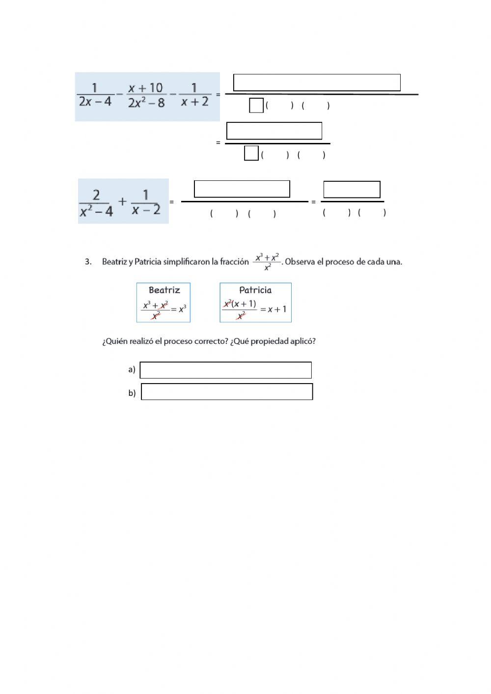 Suma y resta de fracciones algebraicas