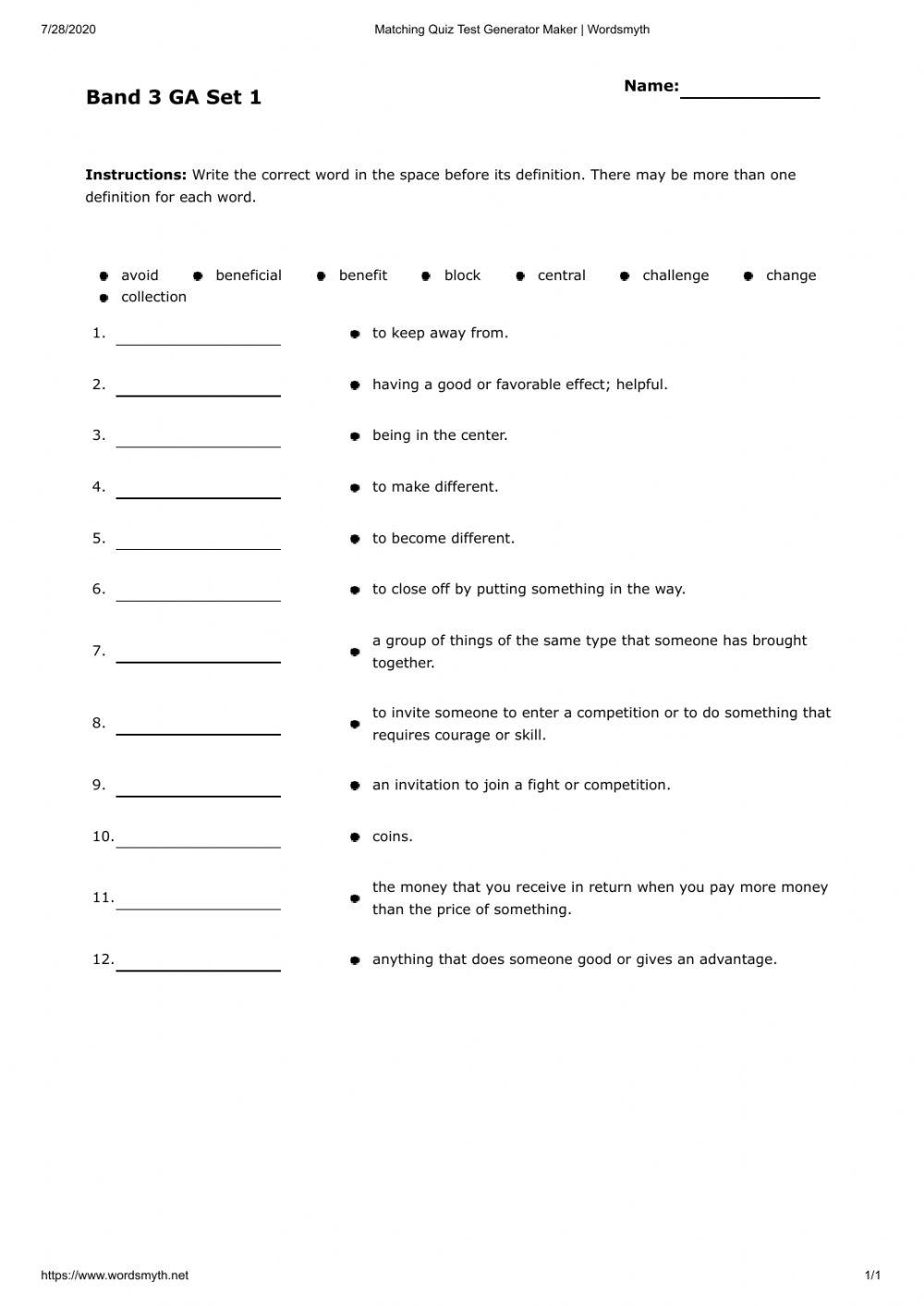 Band 3 GA set 1 part 1 defintions