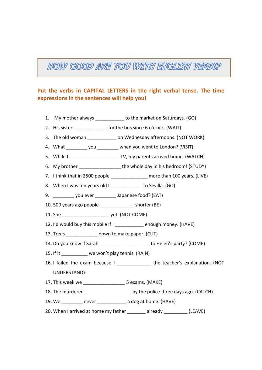 English verbal tense review