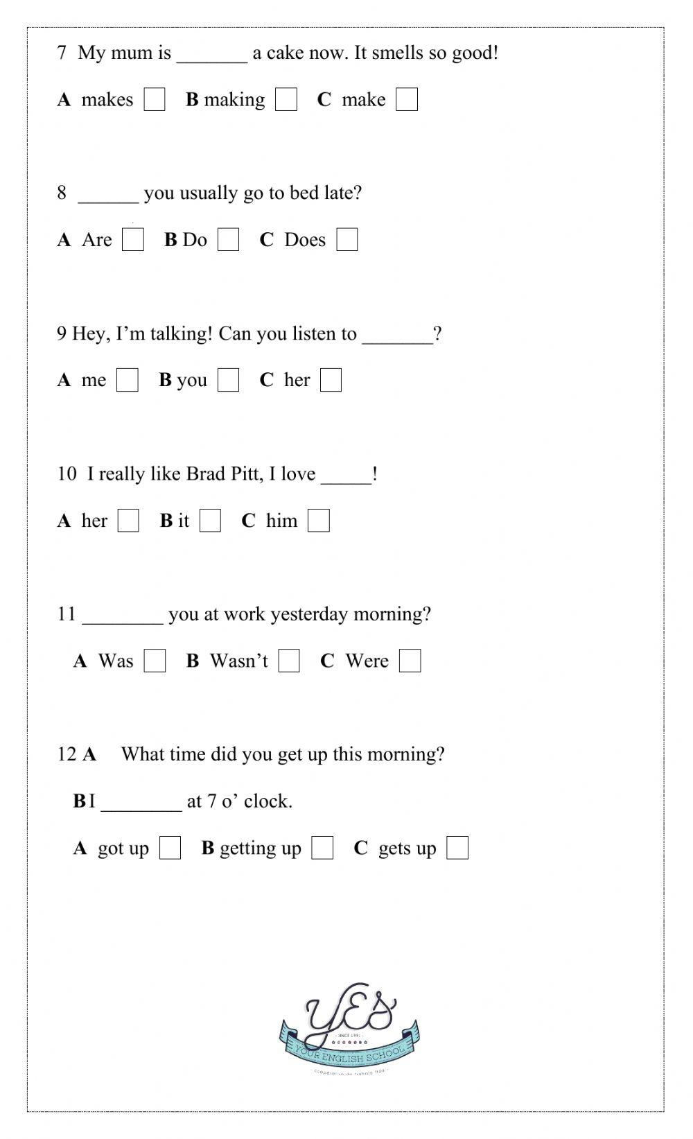 Adults - grammar test