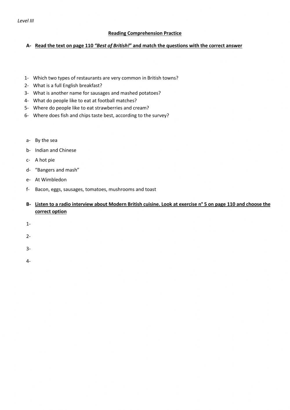 Reading Comprehension Practice