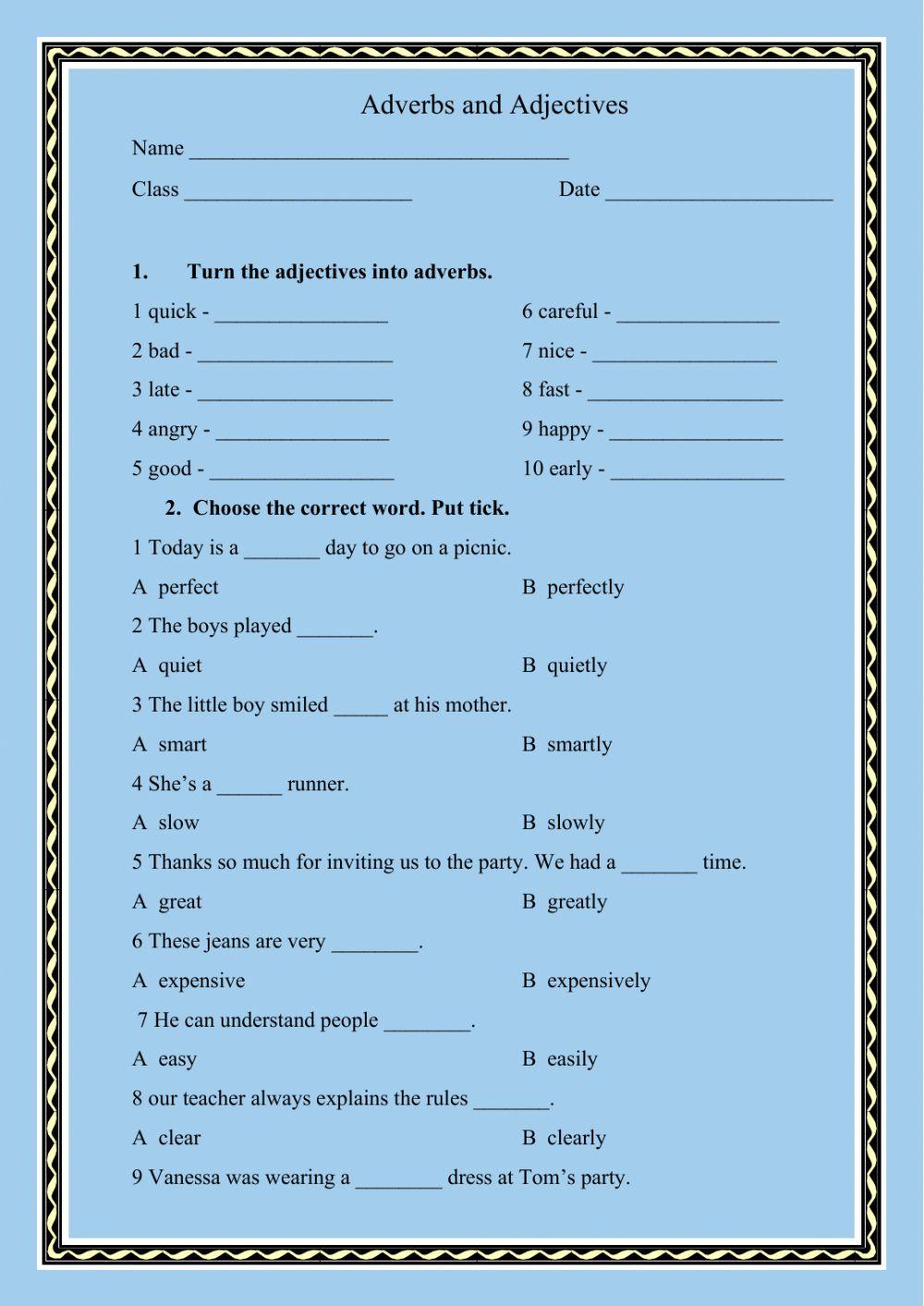 Adverbs and Adjectives