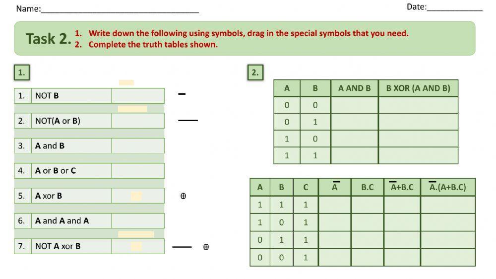 Boolean expressions worksheet | Live Worksheets
