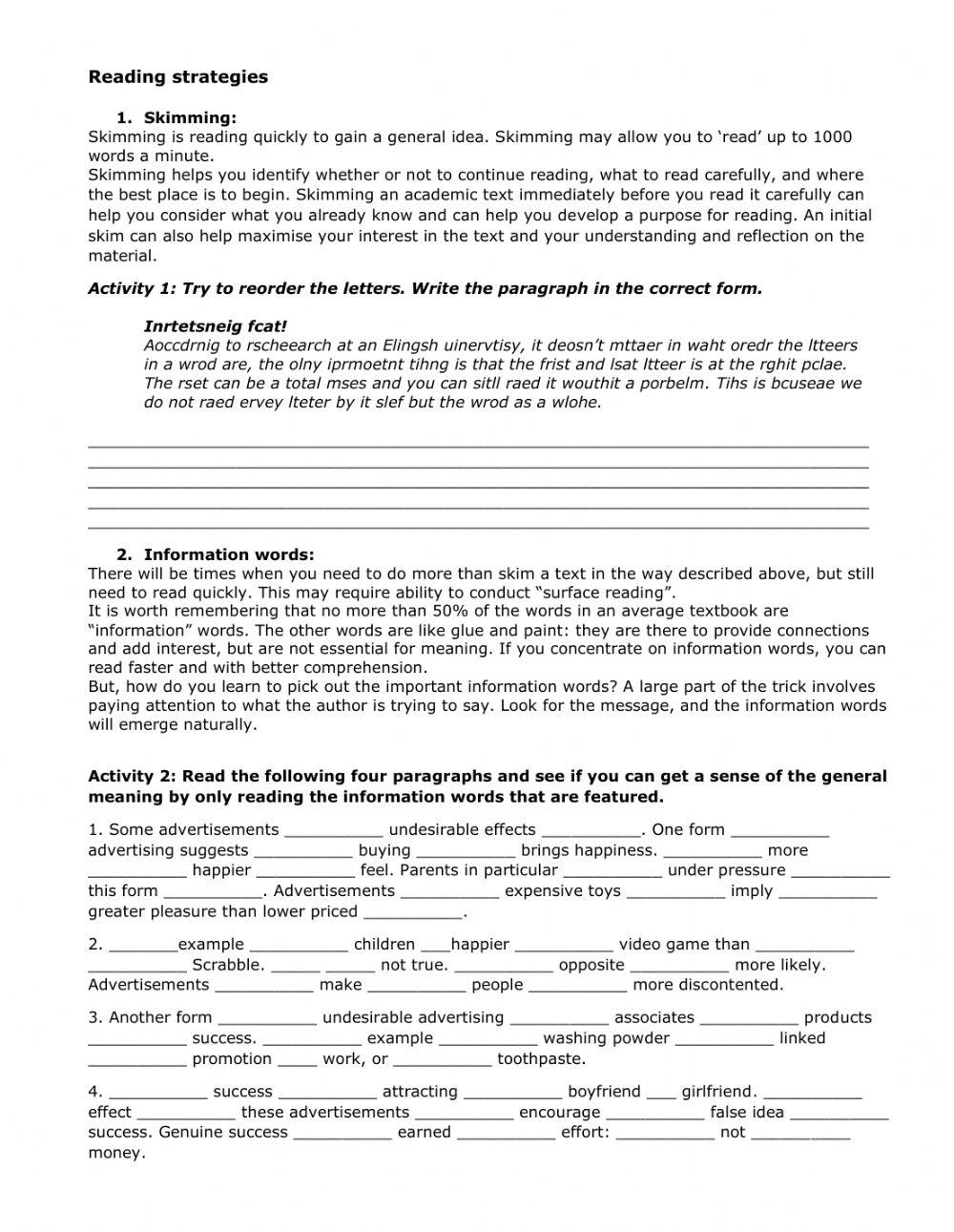 Reading skills practice worksheet live worksheets